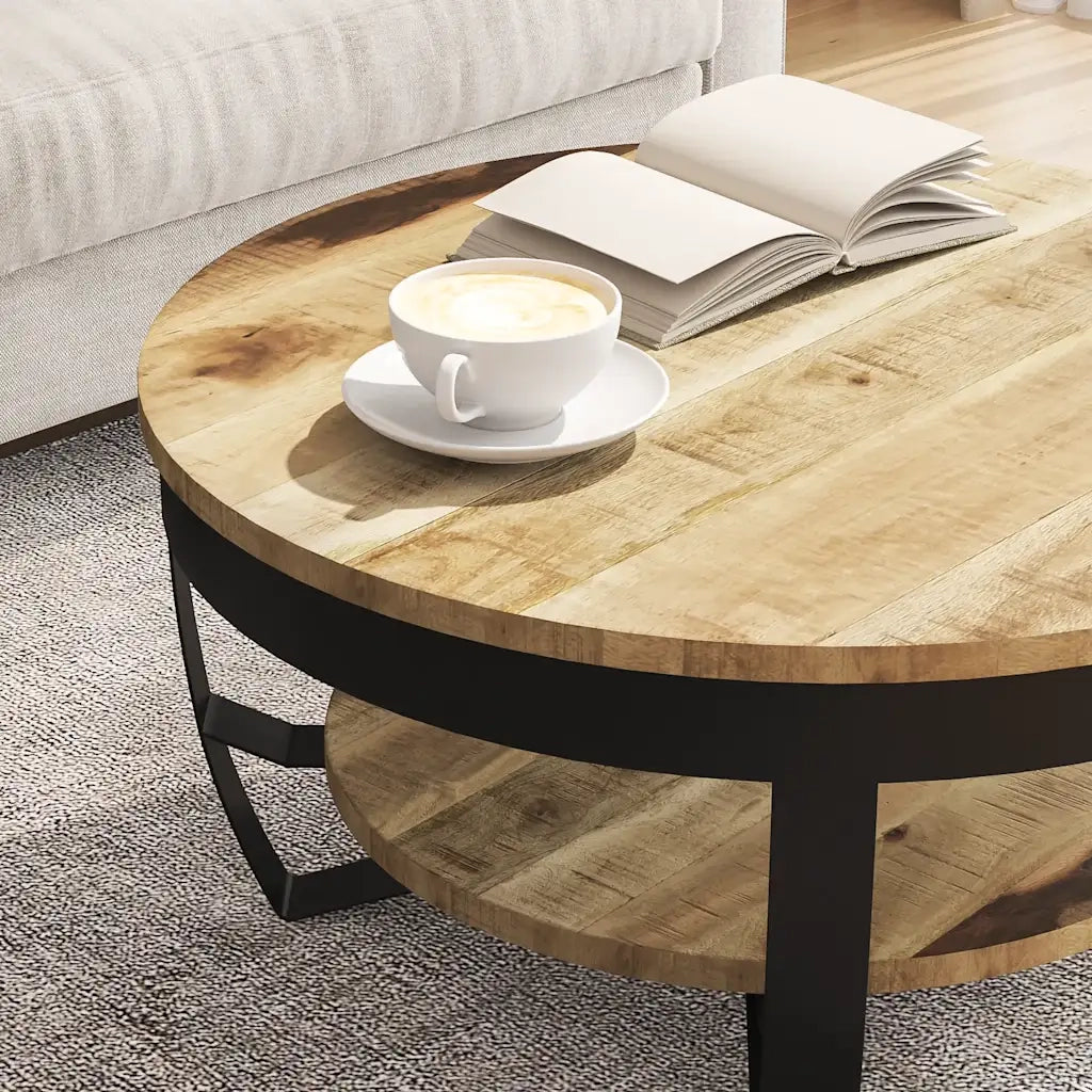 Tavolino da CaffÃ¨ in Legno Massello Grezzo di Mango 65x32 cm