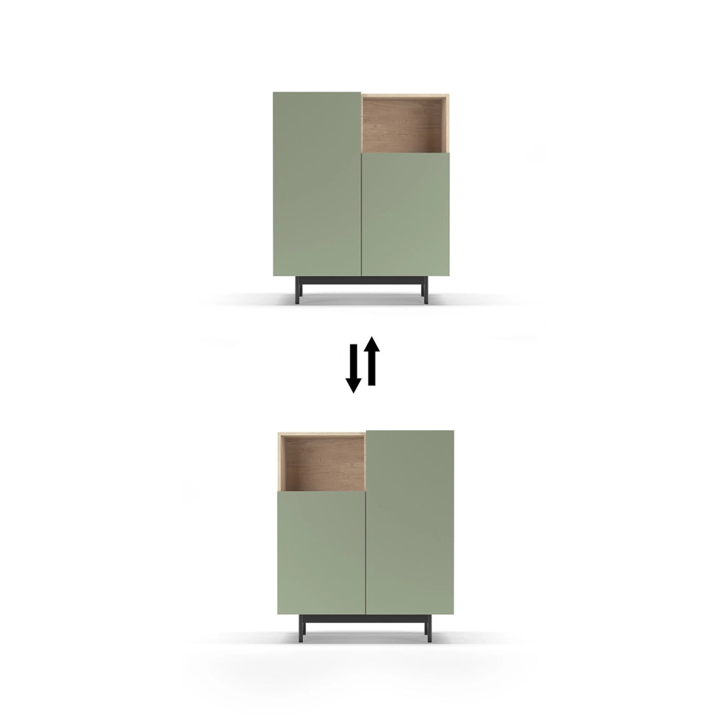 Credenza 1 vano Herdasa effetto rovere e verde gambe grafite 110x90x34