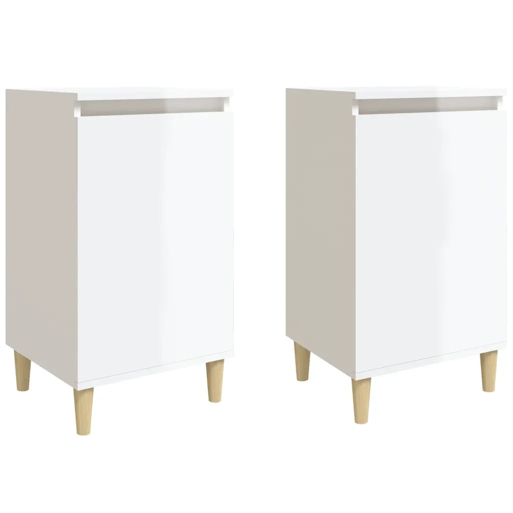 Comodini 2 pz-Set di 2 Tavolino da notte Bianco Lucido 40x35x70 cm in Legno Multistrato