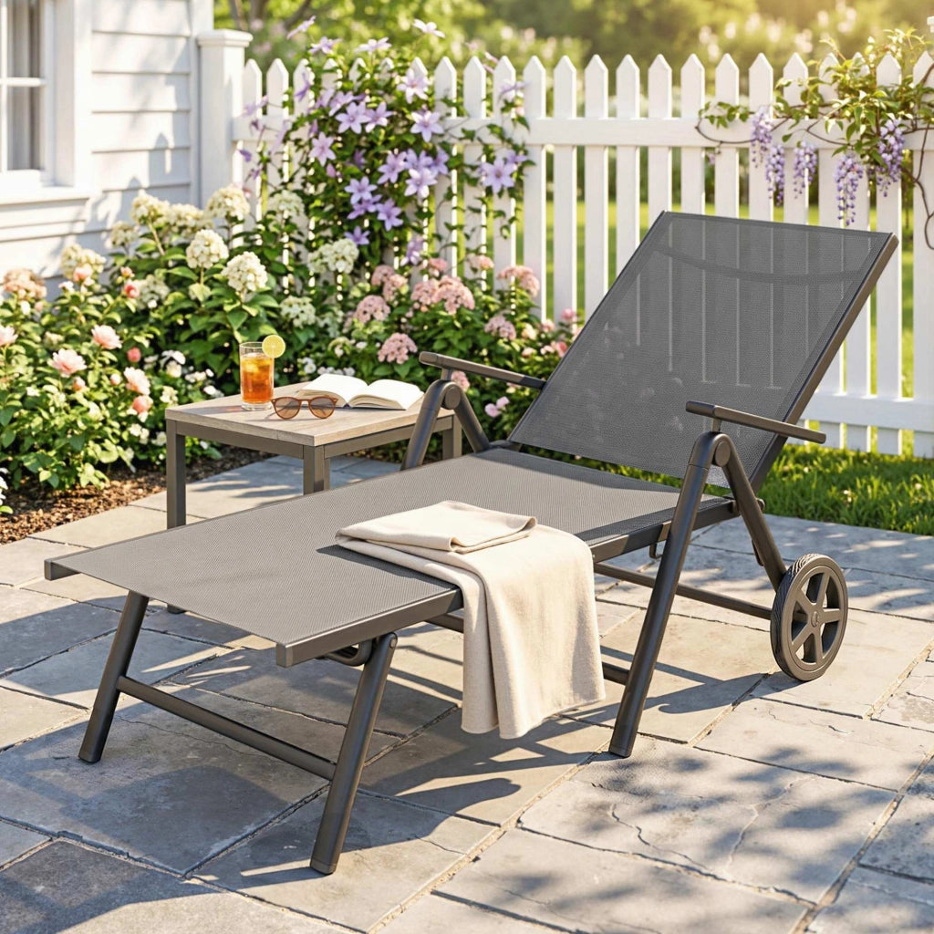 Lettino Pieghevole Reclinabile in Metallo e Tessuto con Rotelle ¨C Zephmum ¨C Grigio 72x158x84 cm
