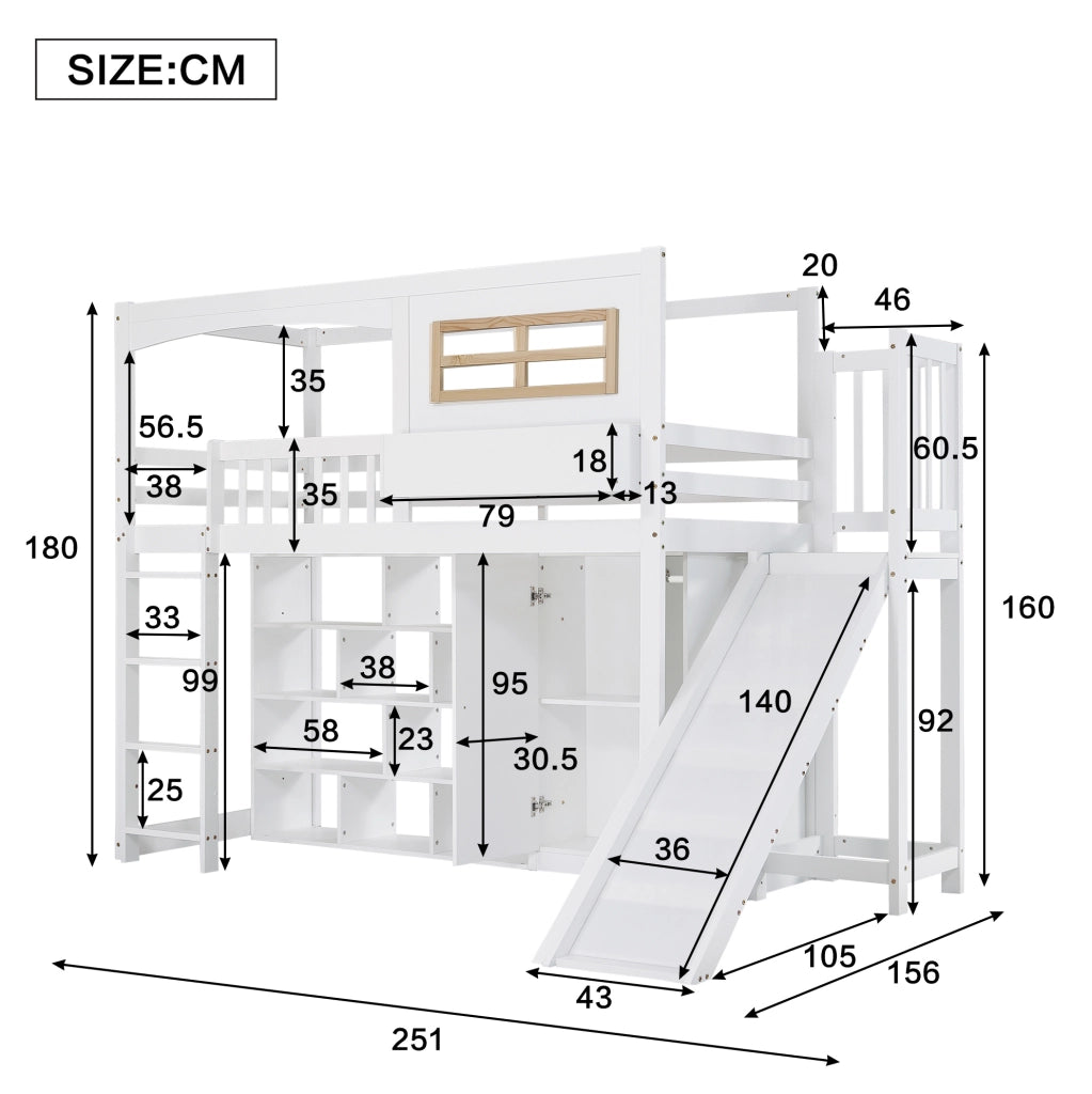 LETTO a castello con scivolo e armadio 90x200 cm bianco