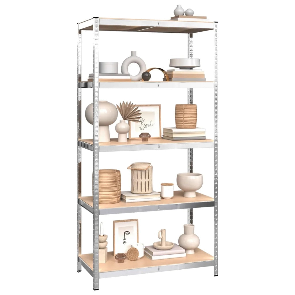 Scaffali Resistenti 5 Ripiani 3pz Argento Acciaio e Multistrato 3154206