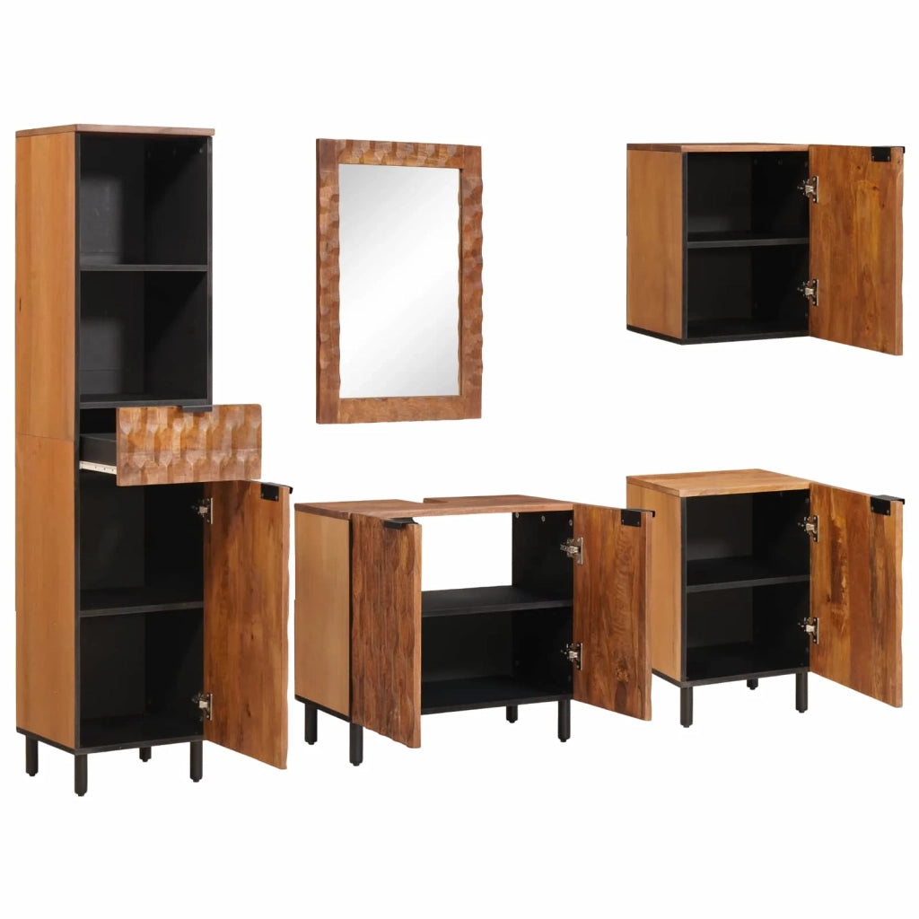 Set da Bagno con cassetto con porta 5 pcs Acacia Marrone Winish 3310039