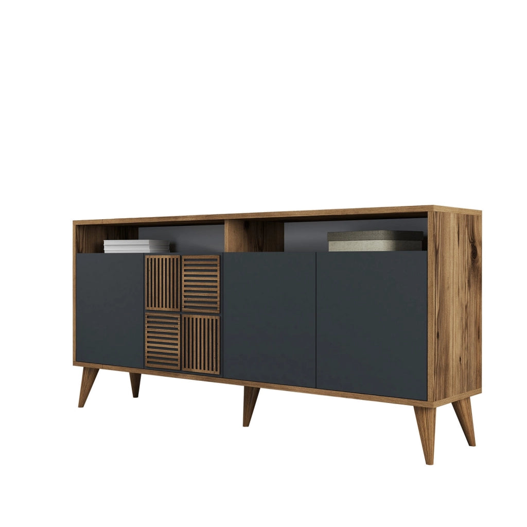 Credenza in legno "Milano" - 160 x 35 x 78 cm - Noce, Antracite