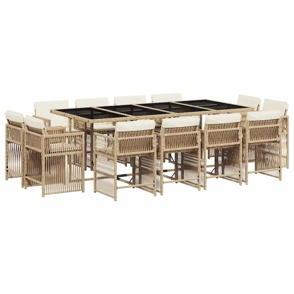 Set da Pranzo da Giardino 13 pz con Cuscini Beige in Polyrattan 3211762