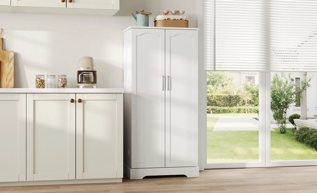 Mobile da cucina multifunzione bianco 60×35×128 cm con ripiani regolabili e luce LED sensore