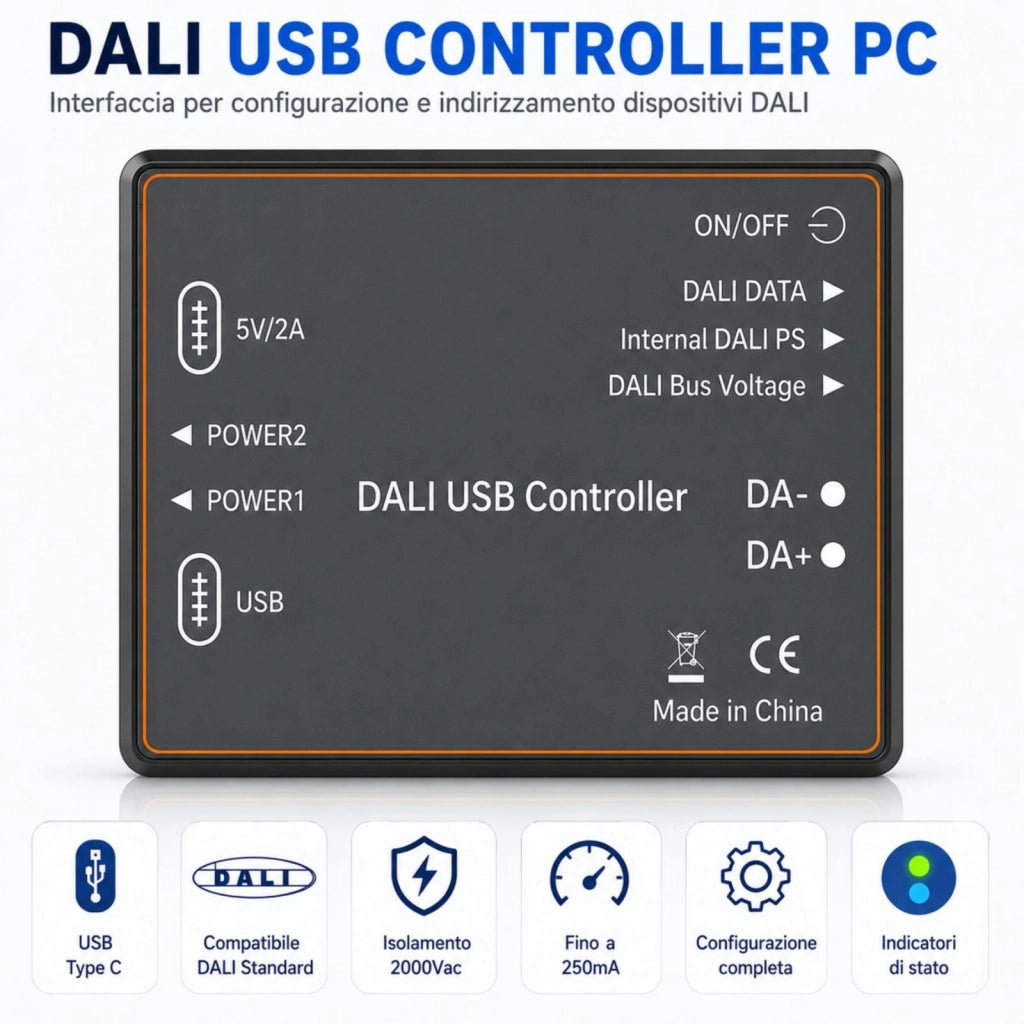 DALI USB Controller PC, Interfaccia USB-C per Configurazione e Indirizzamento DALI