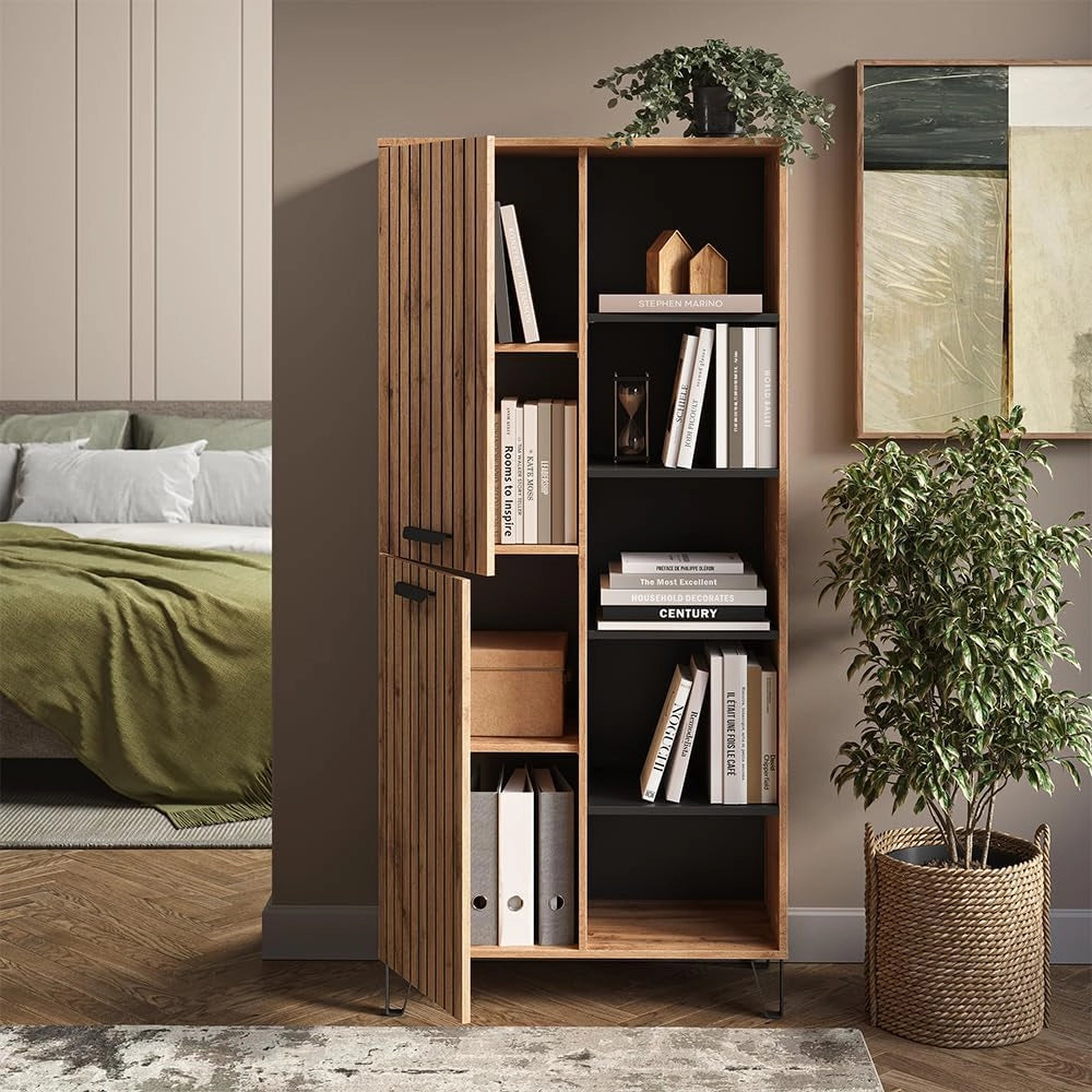 Armadio Amber, Quercia Wotan, 80 x 172 cm con 5 scomparti, per riporre libri, lampade e oggetti di uso quotidiano