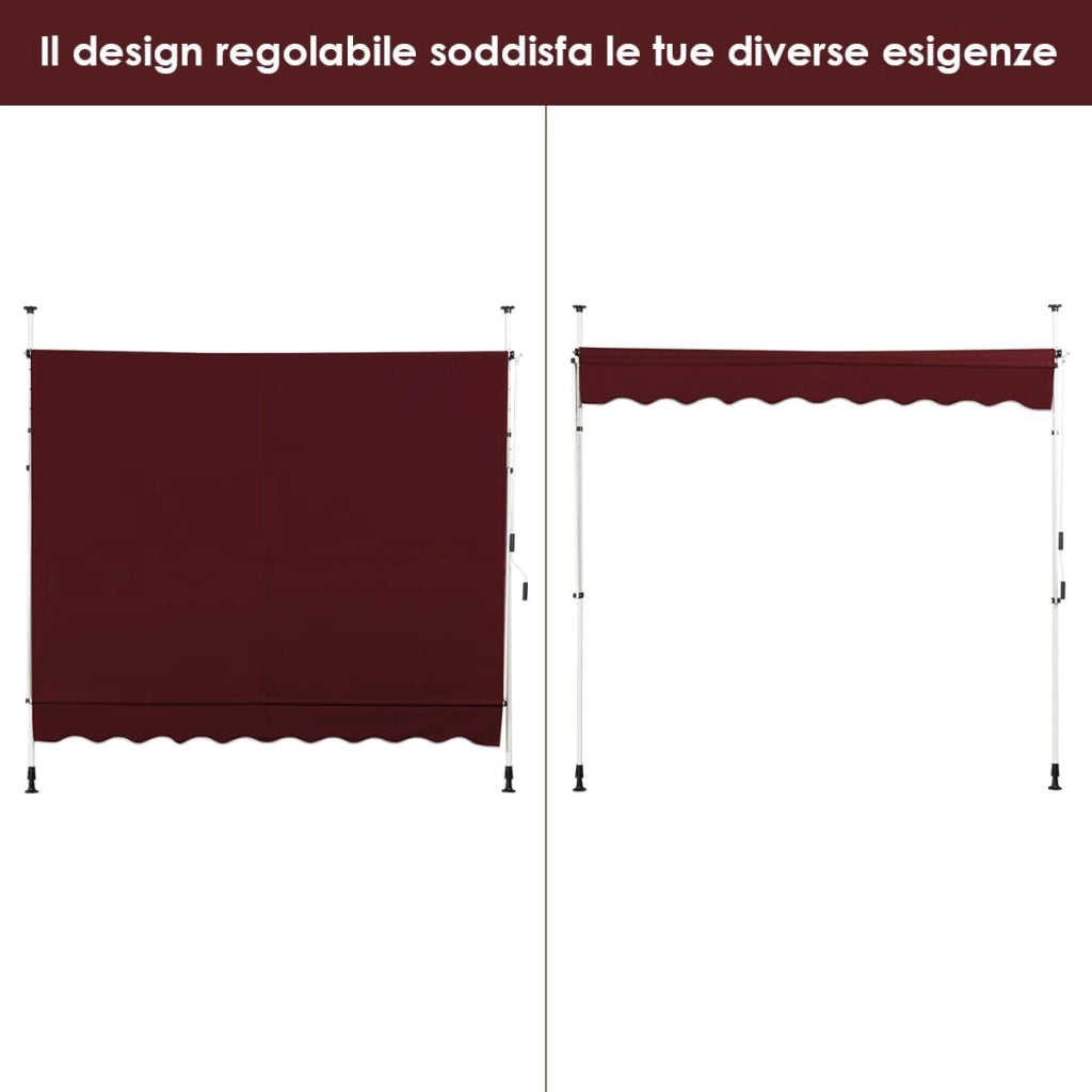 Tenda da Sole per Esterno, Tenda da Sole a Morsetto per Balcone con Struttura Telescopica e Tessuto Resistene ai Raggi Solari, Regolabile in Altezza e in Angolazione (200 cm,Rosso)