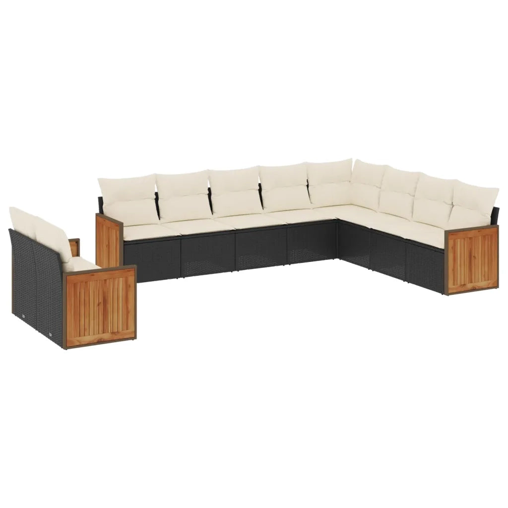 Set Divani da Giardino 10pz con Cuscini in Polyrattan Nero 3227792