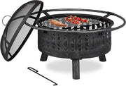 Fornace a Carbone con Griglia per la Griglia e Schermo a Scintille e Forchetta Diametro 75 cm - Nero/Argento