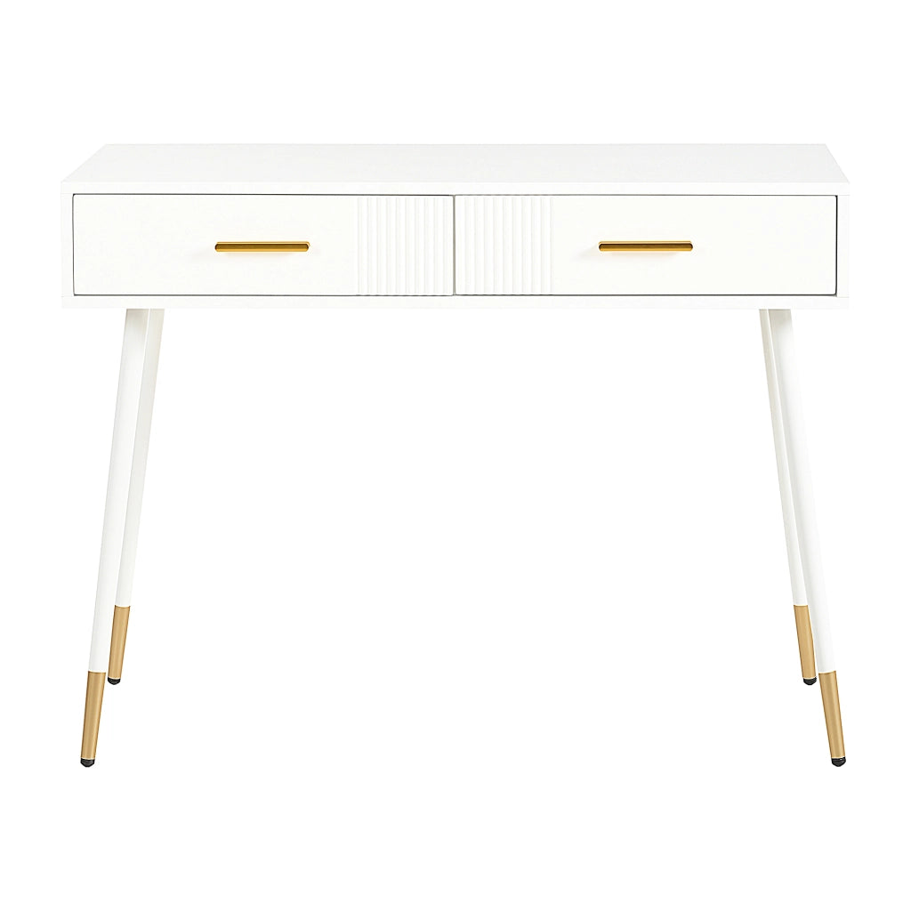 Tavolo toeletta multifunzione bianco con 2 cassetti, gambe in metallo, 100 x 40 x 76 cm