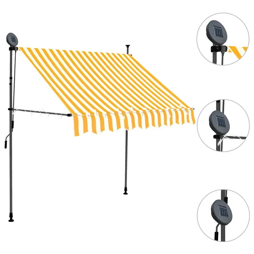 Tenda da Sole Retrattile Manuale LED-Tenda parasole per Patio 100 cm Bianca e Arancione