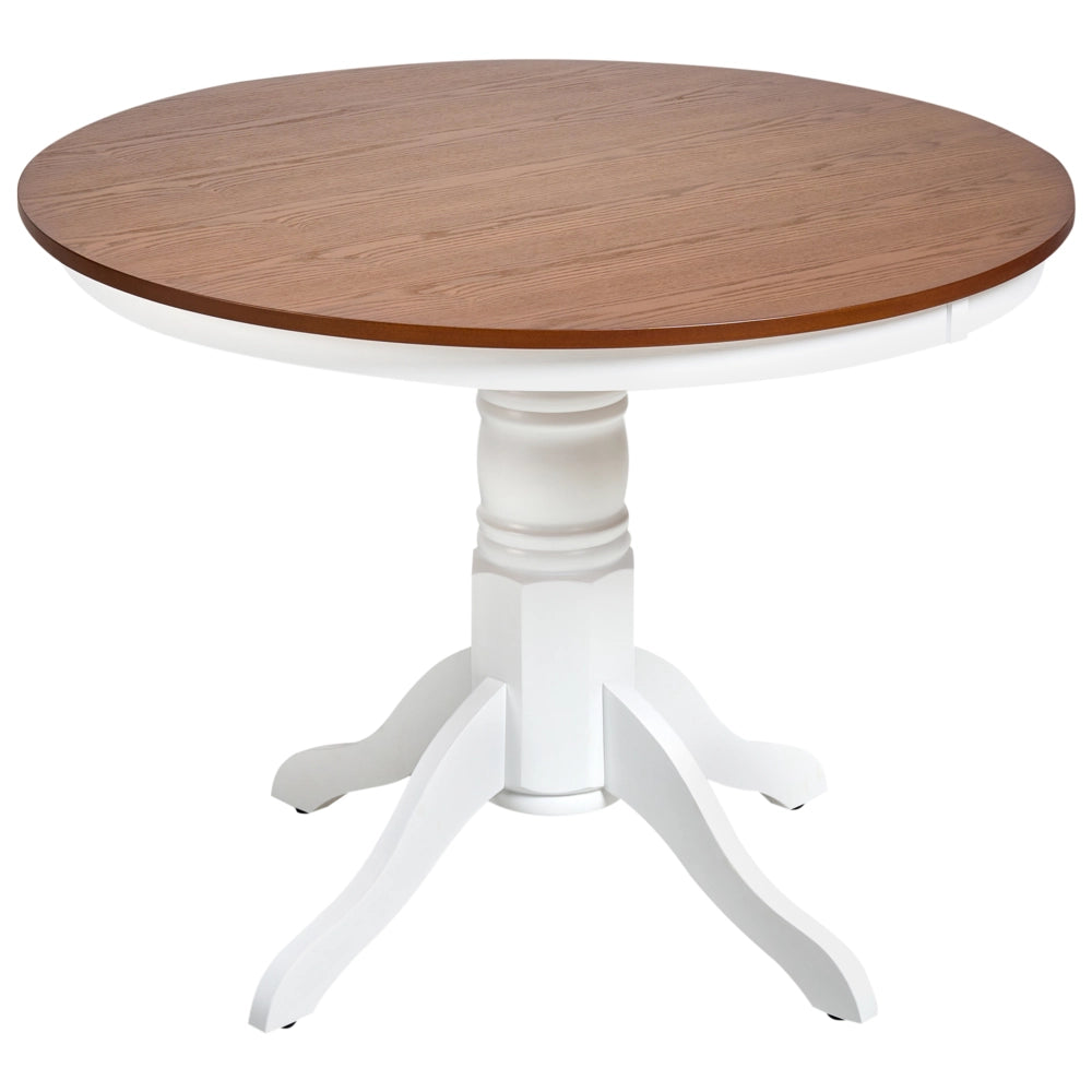 Tavolo da pranzo rotondo in legno di frassino scuro con piedistallo 100 cm stile retrò vintage