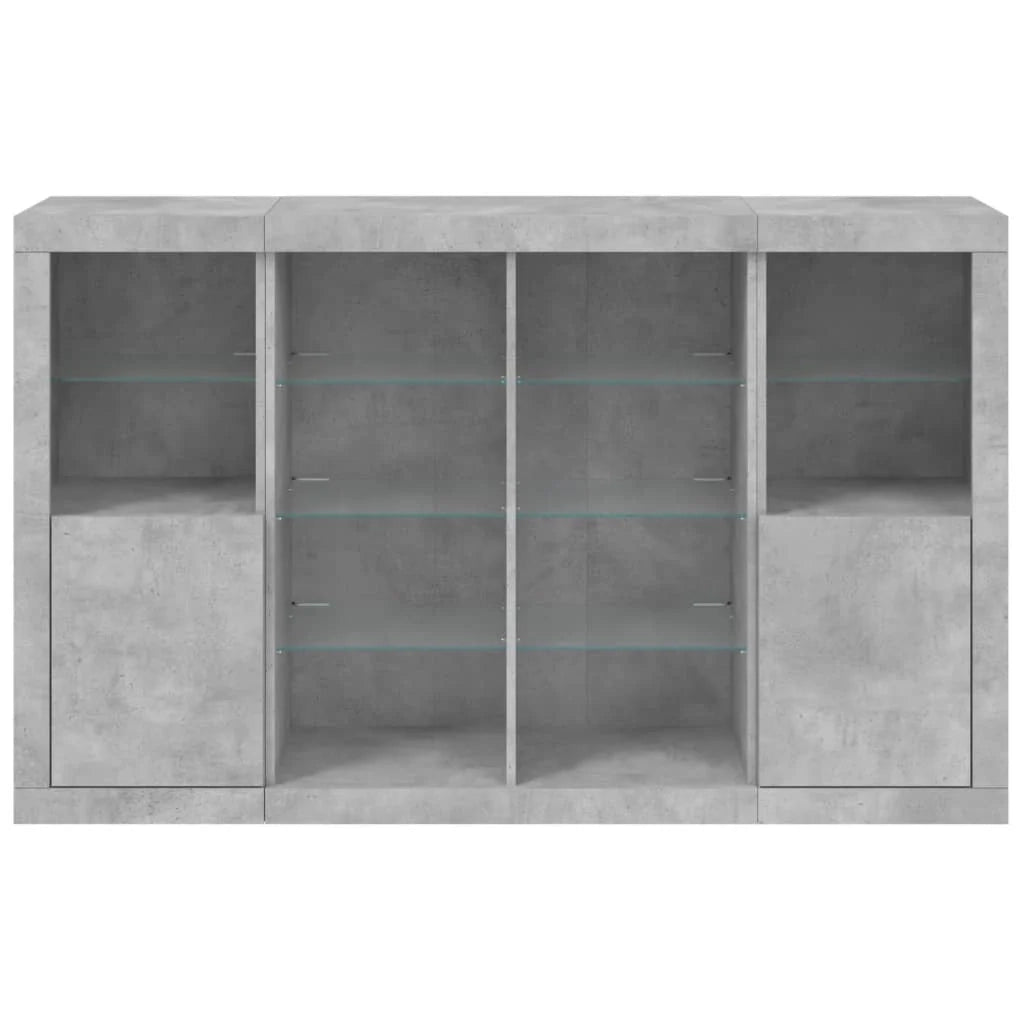 Buffet credenza cassettiera armadio mobile contenitore organizer per cucina soggiorno salotto con luci LED 3 pezzi legno ingegnerizzato grigio 02_0037221