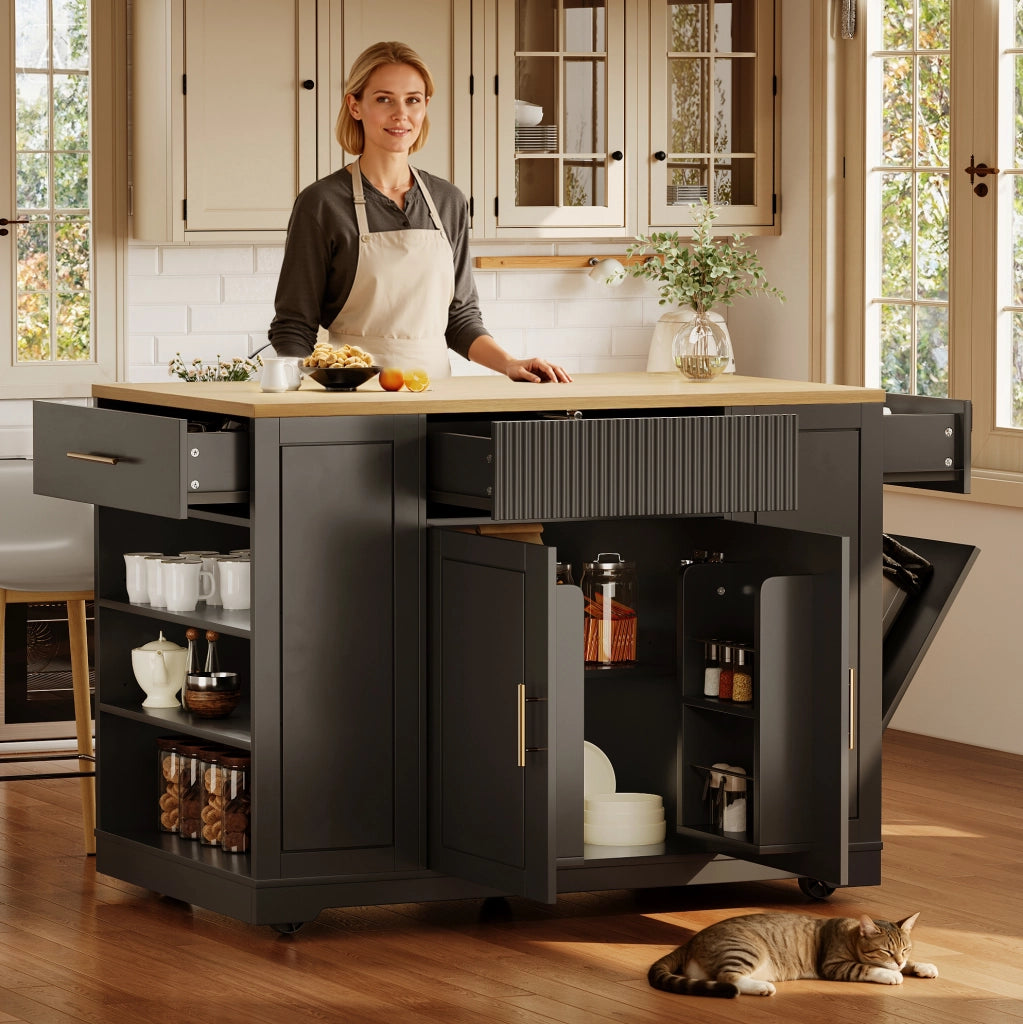 Isola cucina mobile 120x50x92 cm con vano portarifiuti