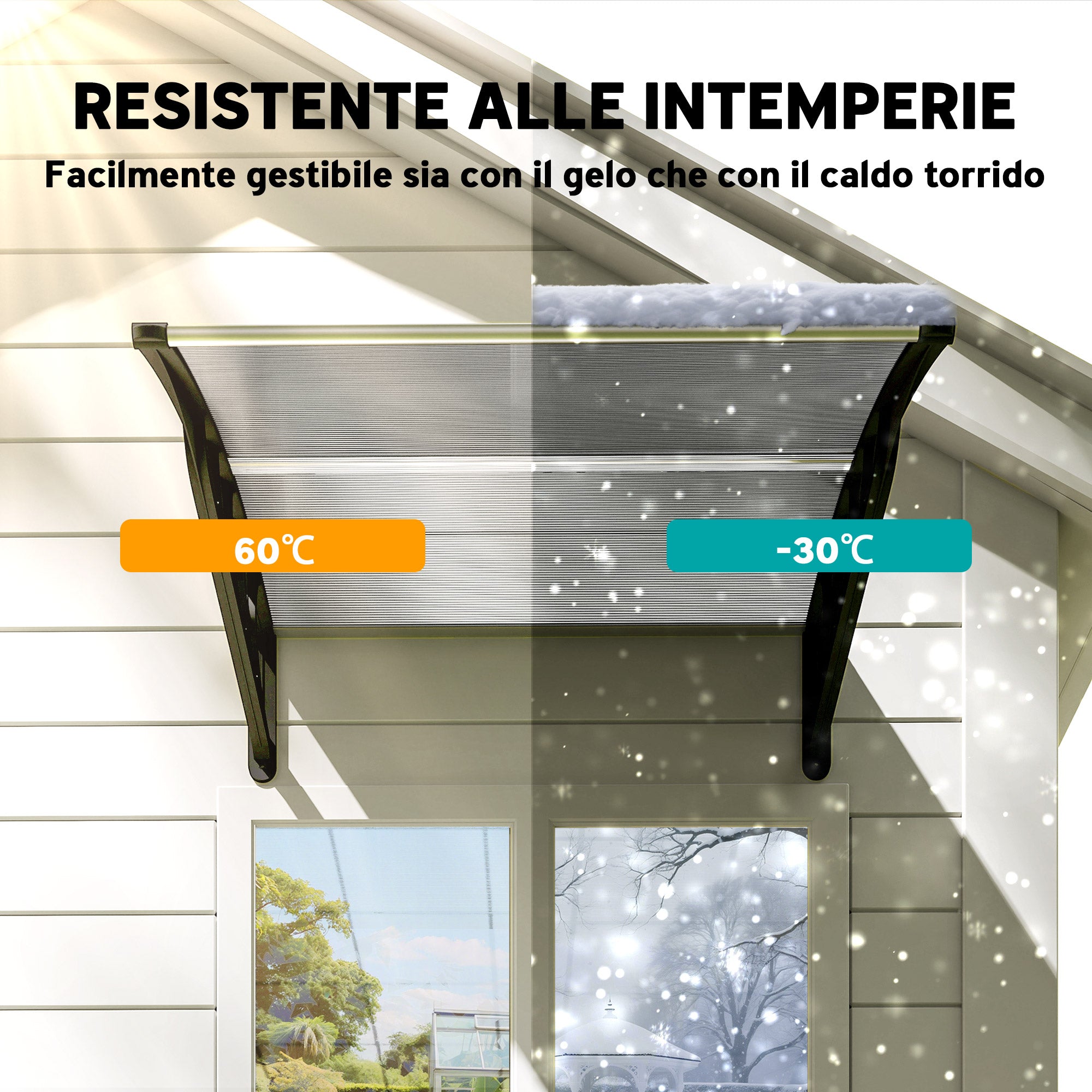 Tettoia da Esterno 103x96,5x27cm per Porte e Finestre in Policarbonato Trasparente