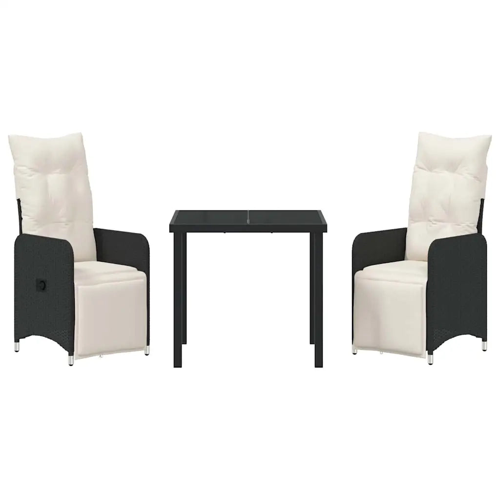 Set da Pranzo per Giardino con cuscino 3 pcs Nero polyrattan