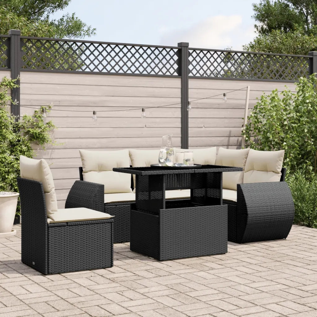Set Divano da Giardino 6 pz con Cuscini Nero in Polyrattan 3268536