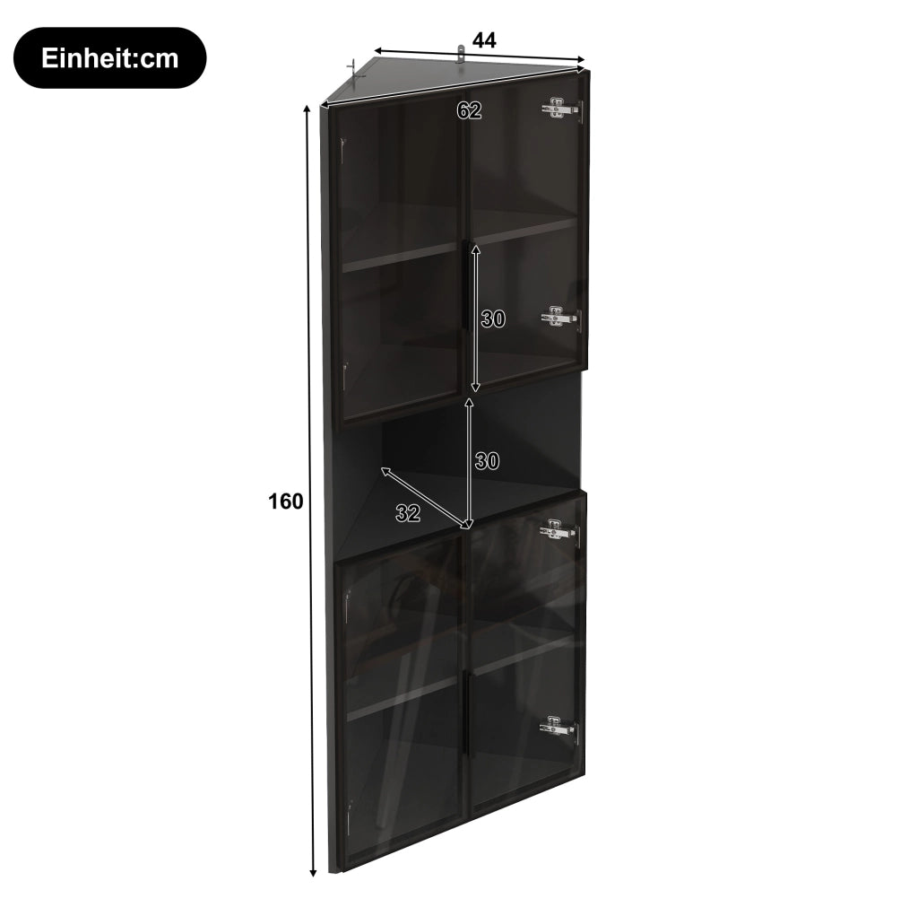 Vetrina angolare triangolare nera 62x32x160 cm con LED