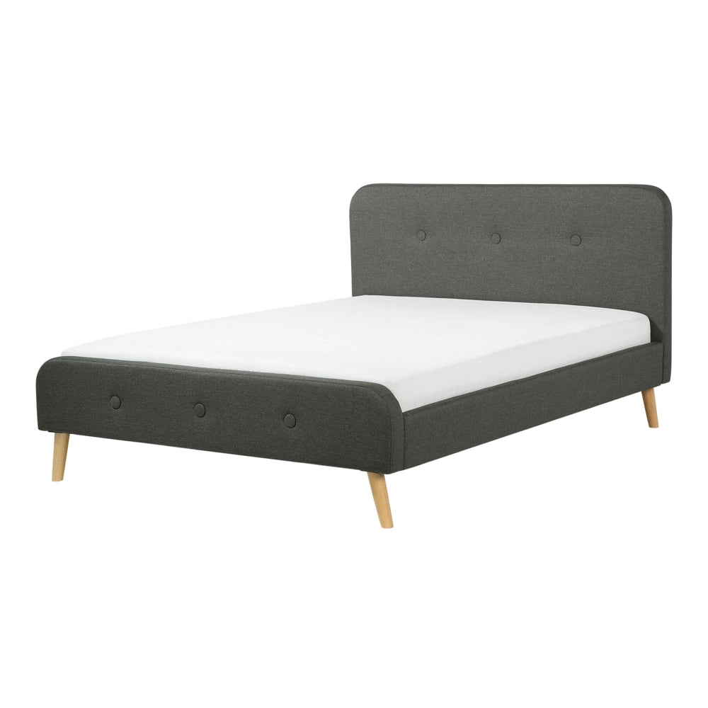 Letto a doghe Tessuto in poliestere grigio scuro Gambe in legno imbottite 140 x 200 cm matrimoniale Design moderno