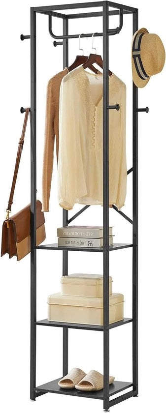 Kapstok indipendente con 3 pannelli e 8 ganci - Standard di abbigliamento industriale per ingresso camera da letto 180 x 40 x 30 cm nero