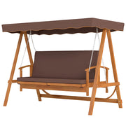 Altalena da giardino a 3 posti in legno massiccio confortevole velo solare color marrone