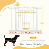 Cancellino per Cani Regolabile con Estensioni, Porta per Gatti e Apertura a Una Mano, 76-104x77cm, Bianco
