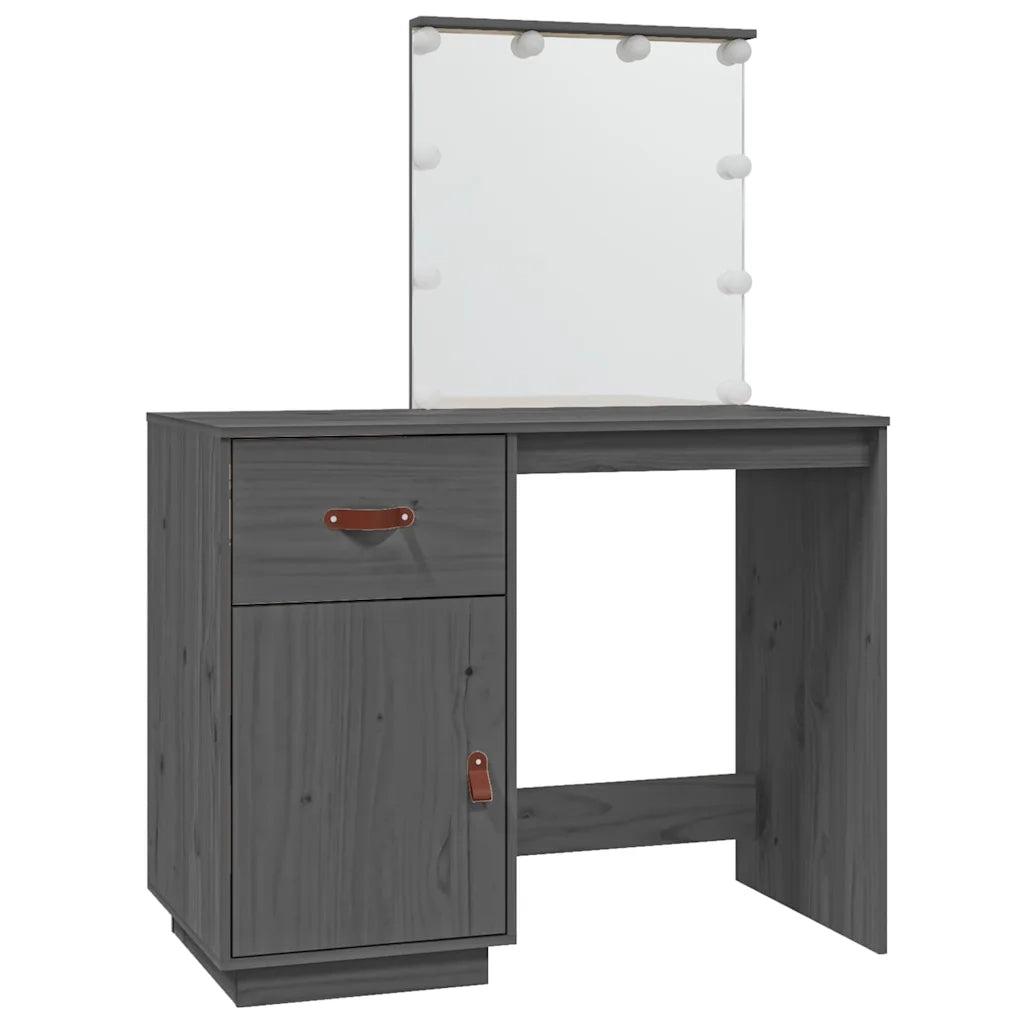 Toeletta | Tavolo da Trucco con LED Grigia 95x50x133,5cm in Legno Massello di Pino