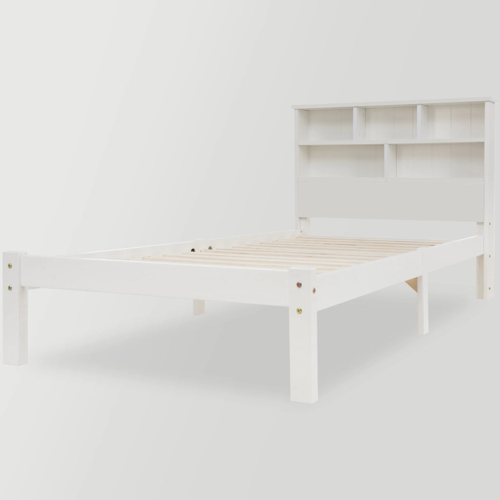 DESMIU Letto con Cassetti Letto Singolo 1 Posto con Contenitore e Testiera Libreria 90 × 200 cm, Senza Materasso
