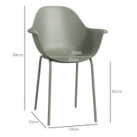 Set 4 Sedie da Giardino con Piedini Antiscivolo, in PP e Acciaio, 59x55x84 cm, Verde