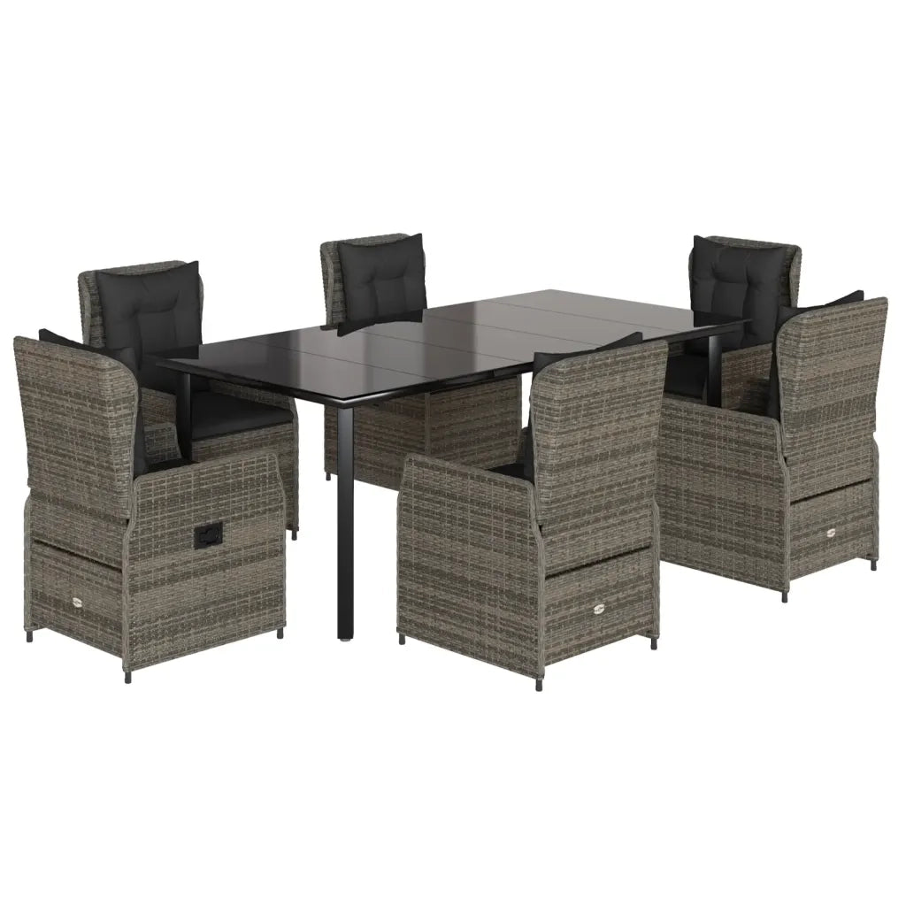 Set da Pranzo da Giardino 7 pz con Cuscini in Polyrattan Grigio 3262866
