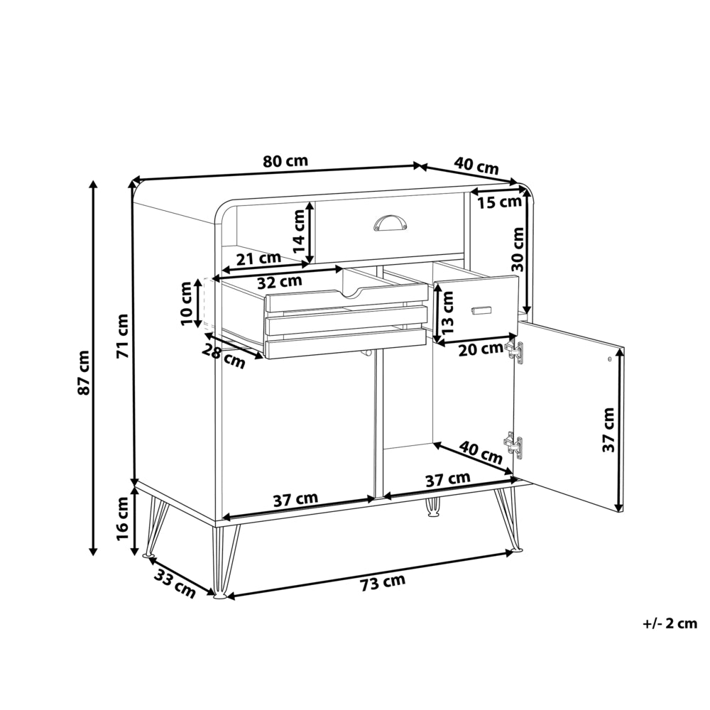 Credenza in legno chiaro 80 x 40 x 87 cm Armadio retrò a 2 ante con 3 cassetti