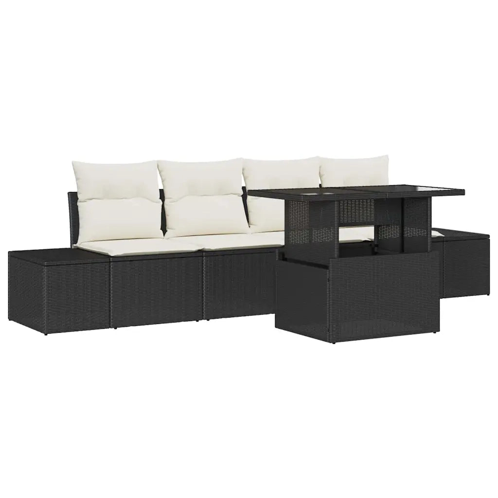 Set Divano da Giardino con cuscino 5 pcs Nero e Crema