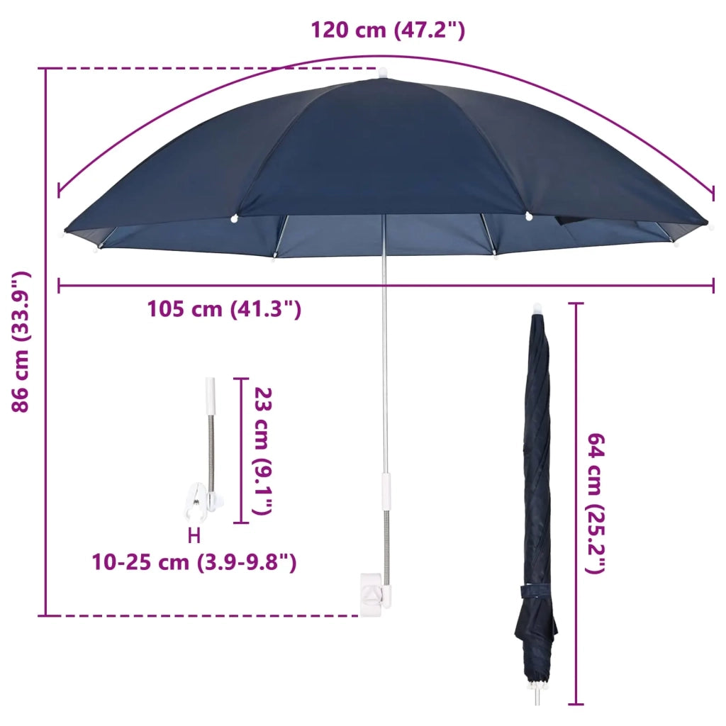 Ombrello con morsetto 2 pcs Blu navy Ø 105 x 86 cm 42041279