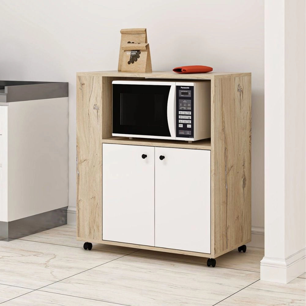 Mobile multiuso Monni struttura colore rovere con 2 ante colore bianche e vani laterali
