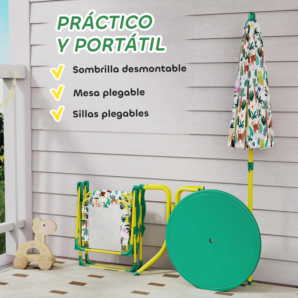 Set Tavolo e Sedie per Bambini da Giardino 4 Pezzi ¨C zephmum ¨C Verde, Pieghevole