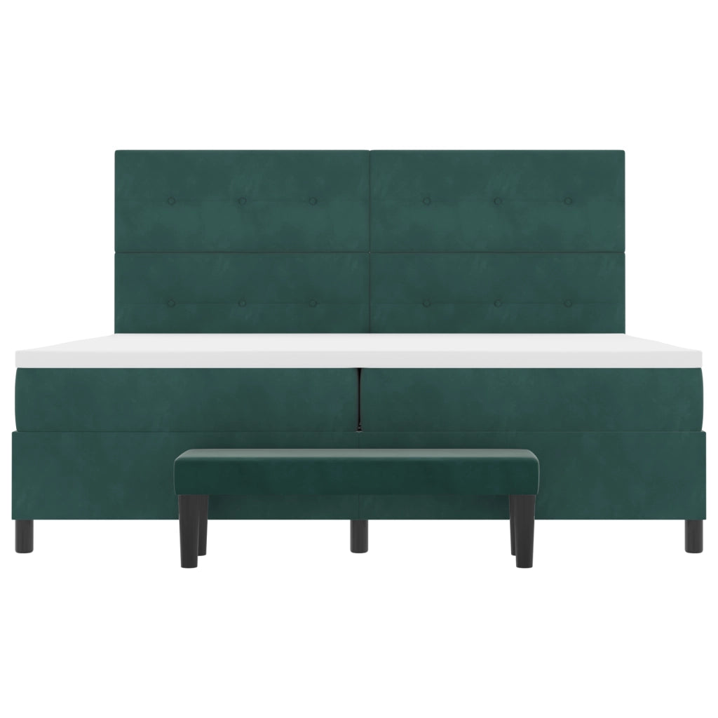 Letto Box Spring con Materasso e Panca Verde Scuro 200x200 cm Velluto
