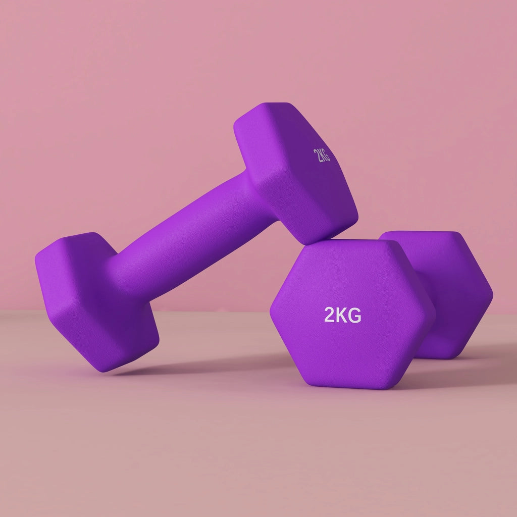 Set 2 Manubri 2x2 kg Esagonali e Antiscivolo per Casa e Palestra, in Metallo e Plastica, 16x7.5x7.5 cm, Viola