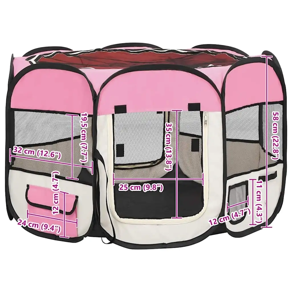 Box per Cani Pieghevole con Borsa Trasporto Rosa 90x90x58 cm 171009