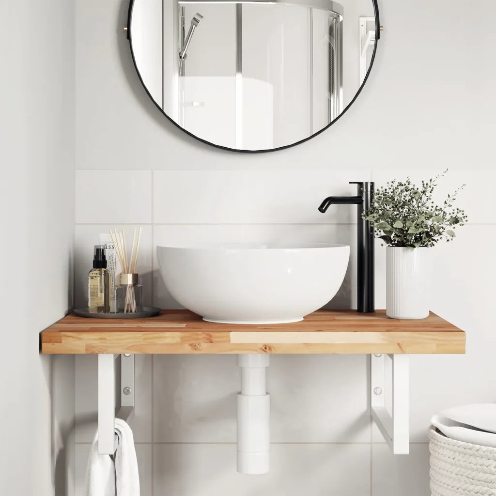 Ripiano a Parete per Lavabo in Acciaio e Massello di Acacia 3302856
