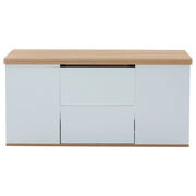 TAVOLINO DA SALOTTO ALZABILE 100x51x47 cm BIANCO E LEGNO CON 2 CASSETTI
