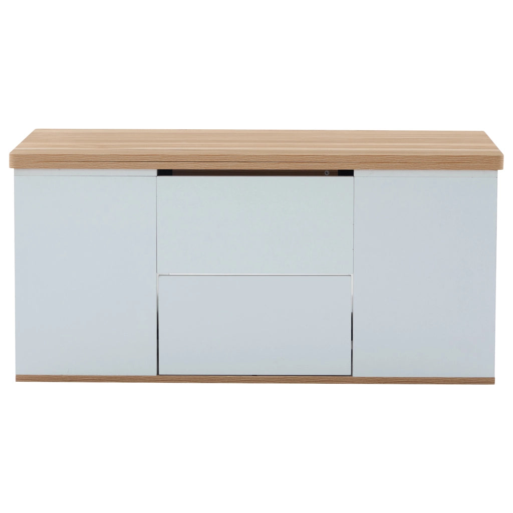 TAVOLINO DA SALOTTO ALZABILE 100x51x47 cm BIANCO E LEGNO CON 2 CASSETTI