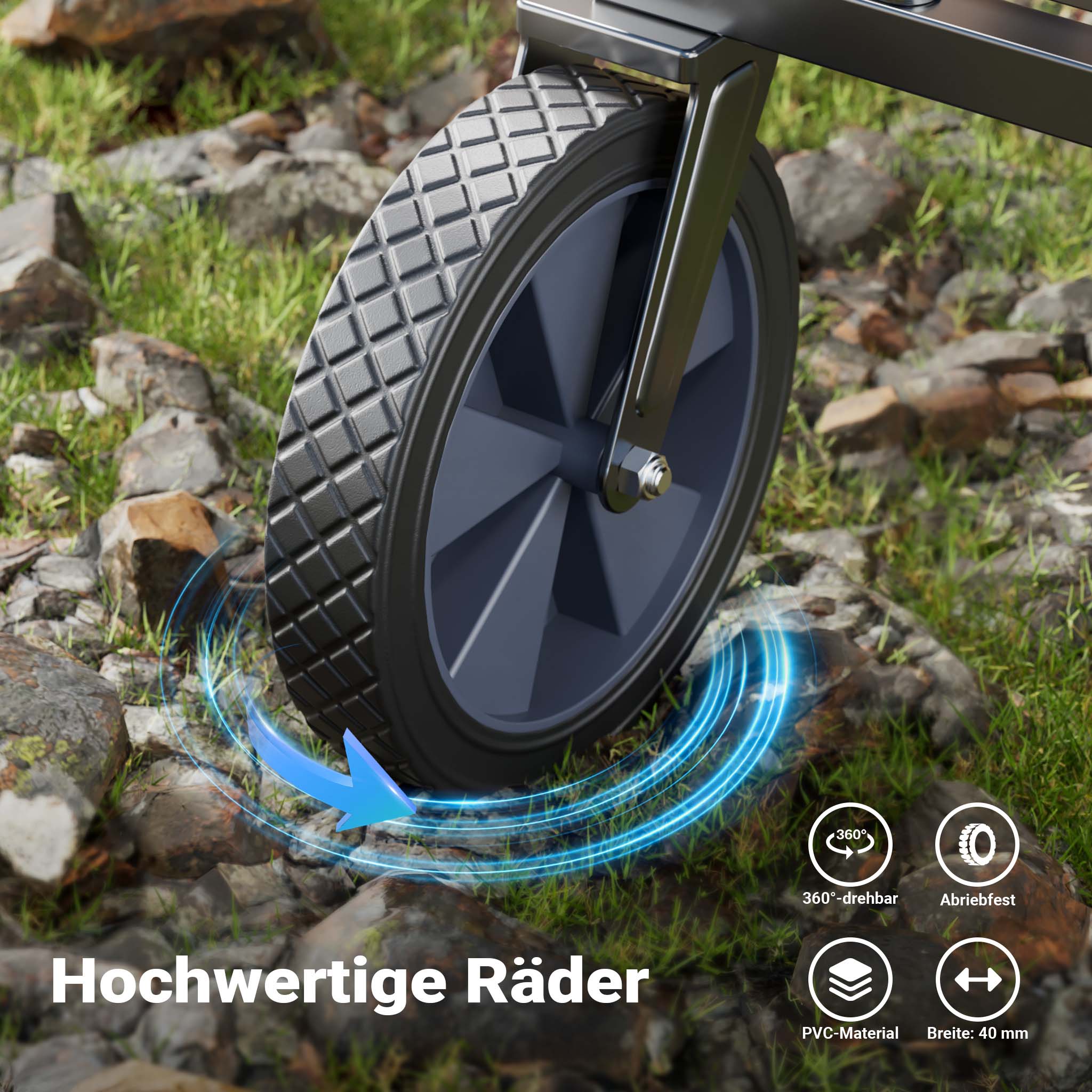 Toboli Carretto a mano pieghevole, max 100 kg, tessuto impermeabile nero e manico telescopico, Carrello spiaggia