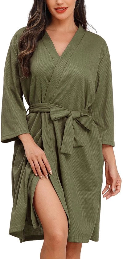 Abbigliamento da casa per donne in cotone wafelato, con tasche e cinturino, colore leggero, dimensione XL