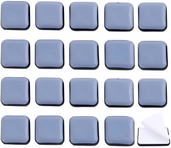 Gli spazi di supporto per mobili 20 pezzi - Teflon/PTFE - Quadrato 25 x 25 mm - Antiscivolo - Duraturo - Facile spostamento dei mobili - Gli spazi di supporto