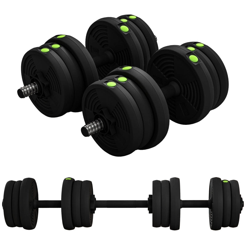 Set di manubri 2 in 1, bilanciere e manubrio, 20 kg, antiscivolo, adatto a pavimenti, nero/verde