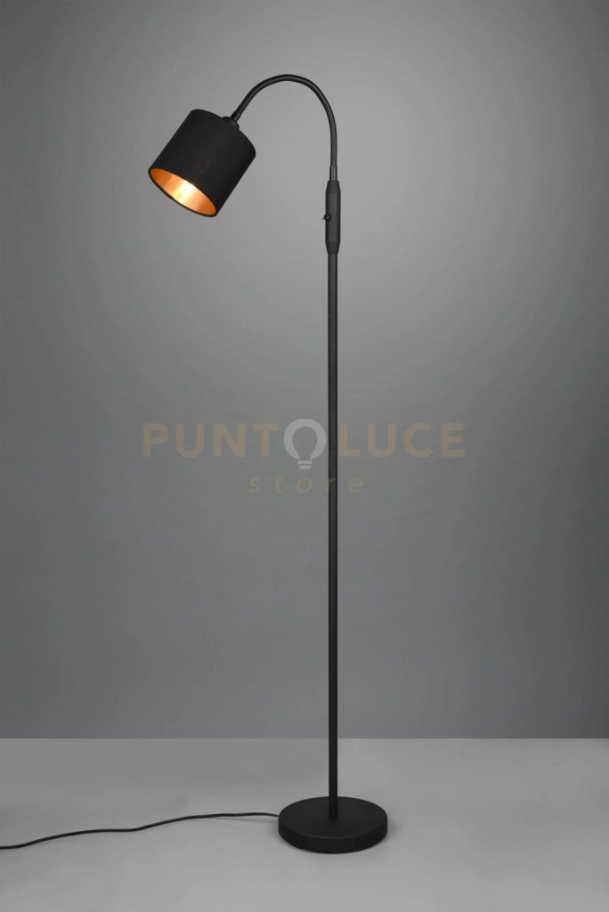 TOMMY PIANTANA NERA FLESSIBILE CON PARALUME NERO E ORO H.130CM 1 LUCE ATTACCO E14