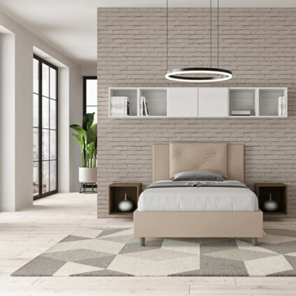 Letto una piazza e mezza senza rete imbottito 120x210 similpelle tortora Appia