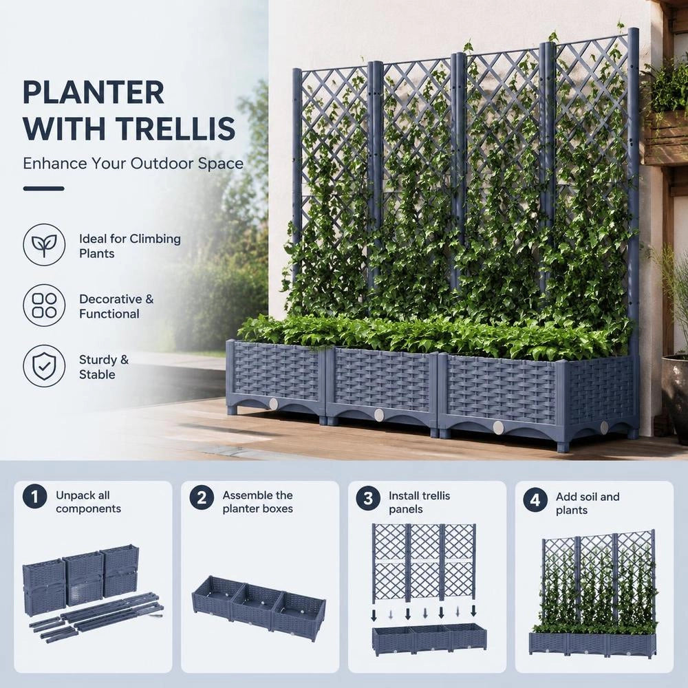 Plant Pot With Trellis, Blue-grey, 120x40x121.5 Cm, PP